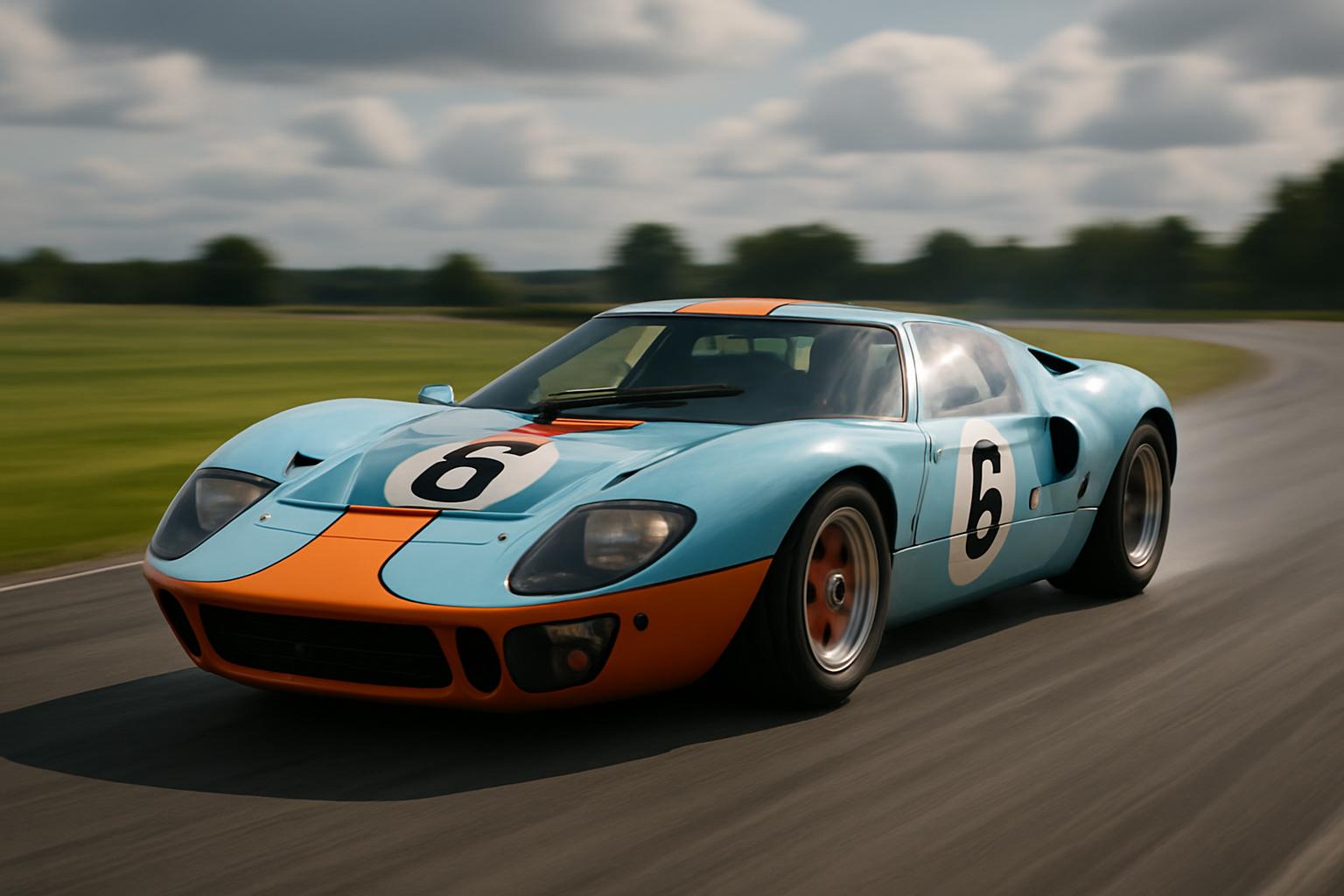 Ford sportiva degli anni Cinquanta in movimento su strada, espressione della nascente cultura delle competizioni automobilistiche